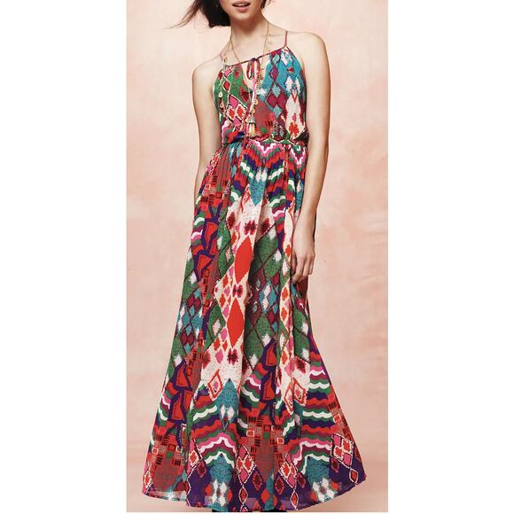 Maeve Anthropologie Sz 10 Tarana Maxi Dress Colorful Abstract Flowy‎ Corset Back - Picture 1 of 12